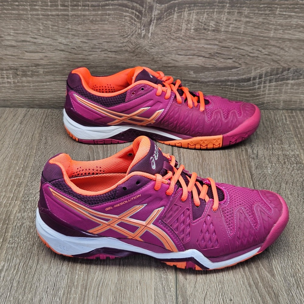 Asics Gel-Resolution 6 Womens 9.5 Purple Orange Tennis Shoes E550Y Sneaker